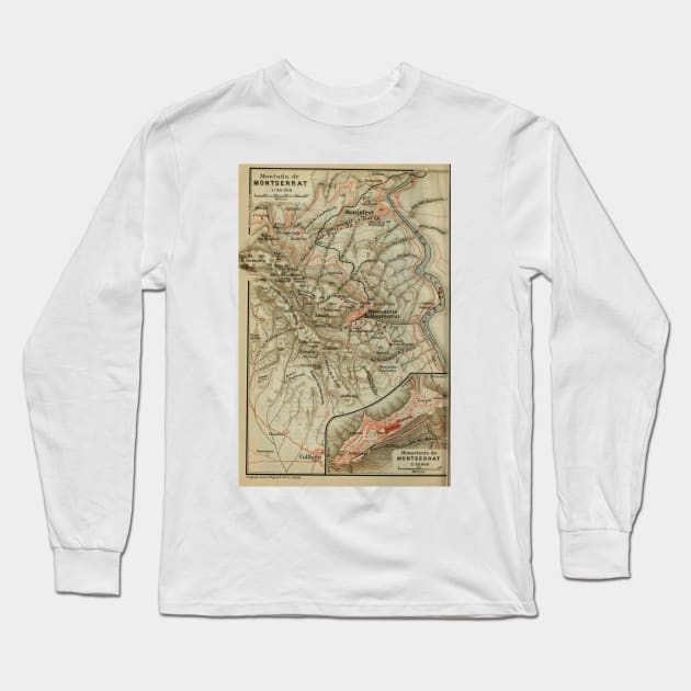 Vintage Montserrat Spain Map (1913) Long Sleeve T-Shirt by Bravuramedia